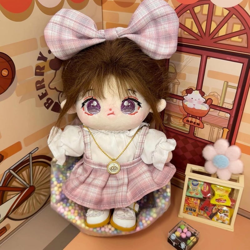 CALEMBOU Plush Doll Clothes Set, Cute JK Uniform Set, Doll Dress Shirt Bow Necklace Shoes 5Pcs Outfits for 20cm/8 inch Soft Dolls Stuffed Animals (Pink Clothes set-20cm/8) - Image 3